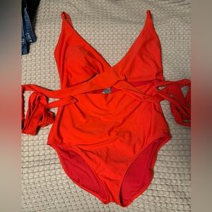 Aerie Red Wrap One-piece Swimsuit Size XL Long